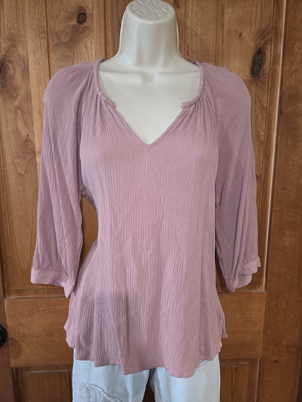 Maurices Dusty Rose Crinkle V-Neck Blouse